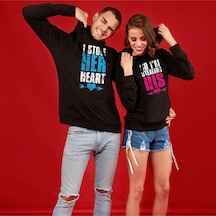 Sevgili Kombinleri Baskılı Kapüşonlu Sweatshirt Siyah