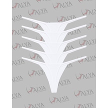 Alya Underwear Kadın Ipli Tanga Külotlar - 5 Li Paket Sarı, Mor, Mint, Somon,mavi 1301p Beyaz P05