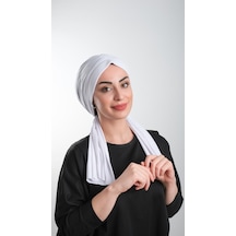 Beyaz Pratik Hazır Geçmeli Tesettür Bone Kesik Elyaf Sade 2111_42 Beyaz