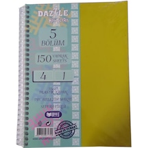 Orta Boy 4+1 Ayraçlı Defter 5 Konulu 150 Yaprak 1 Adet 4 Kareli 1 Çizgili Spralli Plastik Kapak Seperatörlü 18x25 Cm Sarı