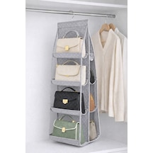 Serstil 8 Bölmeli Askılı Dolap İçi Çanta Düzenleyici Organizer Ayakkabı Saklama 110x37 Cm - Pembe Benekli Gri Puantiye