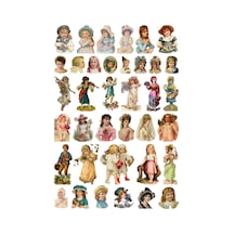 37 Adet Vintage Art Sanat Sticker Seti - Etiket Seti Scrapbook Bullet Journal Çok Renkli