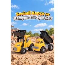 Sevimli Kepçe Ve Kamyon 2 Li Set 26 Cm Hareketli Kepçe Ve 20 Cm Damperli Oyuncak Kamyon Çok Renkli
