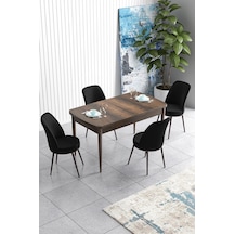Canisa Han Serisi 70x114 Açılabilir Mdf Mutfak Masası Takımı Barok Desen Masa 4 Siyah Sandalye Masa Barok Sandalyeler Siyah