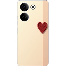 Tecno Camon 20-20 Pro Uyumlu Krem Zeminli Kırmızı Kalp Baskılı Silikon Kılıf Renkli