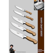 Lazbisa Mtf-037 Hand Craft Mutfak Bıçak Seti Et Ekmek Sebze Bıçağı 5 Li Set Günlük Kullanım