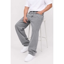 We11eleven Erkek Gri Yıkamalı Bol Paça Jean Pantolon Oversize Baggy Rahat Kesim Kot Pant... Mavi