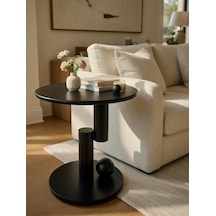 Modern Minimalist Yuvarlak Sehpa, Siyah, Metal Taban Ve Lake Mdf Yüzey, Oturma Odası İçin Şık Tasarım Genel