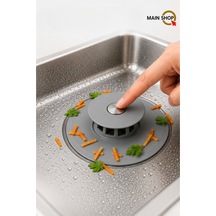 Mainshop Dokunmatik Lavabo Tıkacı Gri - Silikon Lavabo Gider Tipası - Kademeli Süzgeç Mutfak Ve Banyo M-1490