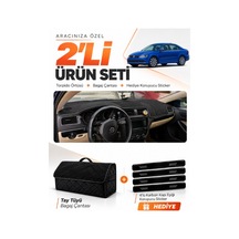 E-biz Volkswagen Jetta 2010-2018 Uyumlu Torpido Örtüsü + Tay Tüyü Bagaj Çantası - Siyah - Vw013