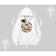 Sweet Day Cupcake Baskılı Kapşonlu Sweatshirt Beyaz