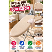 Bej Ütü Masası Kılıfı 50x130 Cm Keçeli Bağcıklı Ütü Bezi Örtüsü Pratik Kullanım Yedek Kılıf Gri Renk