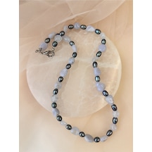 Siyah İnci - Kalsedon Kolye Lacivert