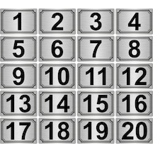 7x10cm Metal Yapışkanlı Numara (1..20) 20 adet Gümüş Renk Metal