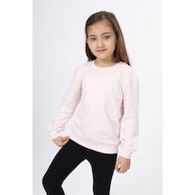 Toontoy Kız Çocuk Relax Fit Bisiklet Yaka Nakış Baskılı Sweatshirt - 2 İplik Pudra