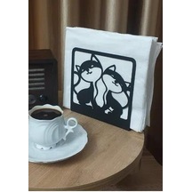 Kedi Desenli Peçetelik Sofra Mutfak Peçetelik Siyah Siyah