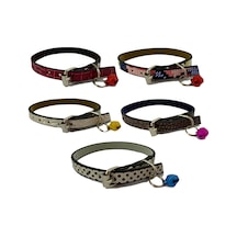 5 Li Set Zilli Deri Kedi Tasması 30 Cm