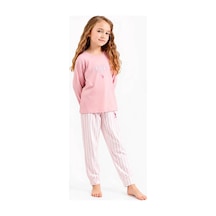 U.S. Polo Assn. Çizgili Uzun Kollu Kız Çocuk Pijama Takımı Gül Kurusu