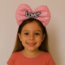 Led Işıklı Love Yazılı Fuşya Fiyonk Taç Kız Çocuk Parti Tacı Açık Mavi
