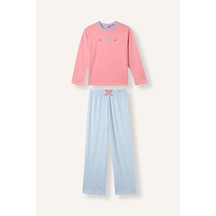 Defacto %100 Pamuk Bisiklet Yaka Uzun Koıllu Pijama Üstü Esnek Belli Uzun Pijama Altı 2li Pijama Takımı I2283a826aupn323 Pembe-pn323