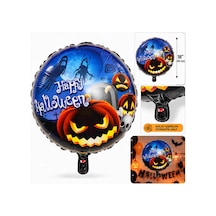 Balkabağı Desenli Folyo Balon 18 İnç 45 Cm Açık Mavi - Gold
