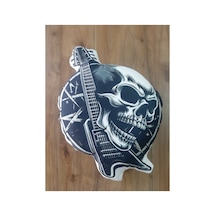 Ow Bag Rock Gitar Ve Kurukafa Desenli Şekilli Tasarım Chibi Karakter Yastık Çok Renkli