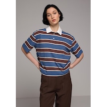 Colin's Colins Regular Fit Polo Yaka Çizgili Kadın Lacivert Kısa Kol Tişört Cl1080078 Q1.v1 Nav