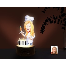 Kişiye Özel Kadın Chef Karikatürlü Dekoratif 3D Biblo Led Işıklı (481497702)