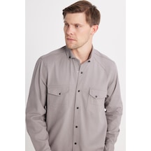 Tudors Erkek Regular Fit Rahat Kesim Çift Cepli Spor Yaka Denim Gri Gömlek-36856 Gri