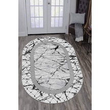 Gri Çerçeveli Kaymaz Tabanlı Yıkanabilir Oval Halı Ar975n11