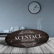Kişiye Özel Mesleki Acentacı Ahşap Oval Masa İsimliği - 3
