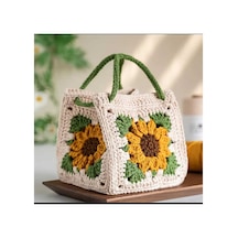 Melonndesign Kurbağa Motifli Model Handmade Örgü % 100 Cotton Kadın El Çantası Bej
