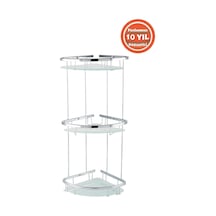 Çelik Banyo Paslanmaz Pirinç Karmina 3 Lü 18x18 Cm Camlı Şampuanlık Süngerlik Köşelik Krom