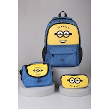 X Dekomus , Lisanslı Minions Banana Mood Collection Büyük Boy Okul,termoslu Beslenme Ve Kalem Çantası Seti Altın
