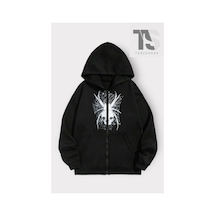 Tarzsokak Karadul Ağ Desen Sweatshirt Fermuarlı Hırka Siyah