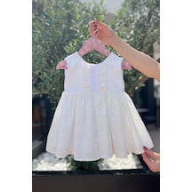 Dantel Detaylı Kız Çocuk Bebek Beyaz Fisto Pamuk Elbise 001