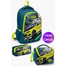 Nefti Fosforlu Sarı Araba Desenli Coral High Kids 3 Lü Okul Çanta Seti Goset0114406