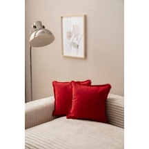 Swita Home Saçaklı Tek Renk 43x43 Kırlent Kılıfı Kırmızı Kırmızı