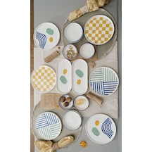 Kevin Seramik Modern Hand Made 14 Parça 6 Kişilik Lüxs Kahvaltılık Sunum Tabağı Beyaz - Yeşil