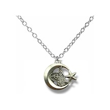 Osmanlı Tuğralı Ay Yıldız Figürlü Kolye Gümüş Renk Unisex Metal Takı Çok renkli