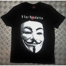 V For Vendetta Baskılı T-Shirt Siyah