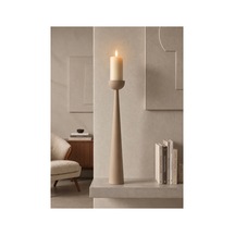 Mat Soft Bej Krem Metal Konik Şamdan 50cm Dekoratif Uzun Ayak Mumluk Modern Tasarım Dekoratif Mumluk Silindirik Çubuk Tip Mat Bej Soft Krem Metal Şamdan Mumluk