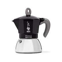 Bialetti - Moka İndüksiyon Siyah: 4 Cups Ocak Üstü Espresso Pişirici - 150ml - Alt Hazne: Dış Paslanmaz Çelik İç Alüminyum - Patentli Güvenlik Valfi - İndüksiyon Ocak Türleri İçin Uygundur Enerji Sınıfı A+