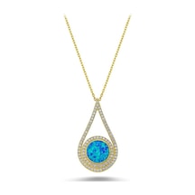Beyaz Zirkon Taşlı Opal Kolye (498590694)