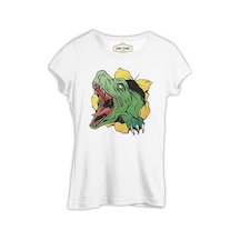 A Dinosaur Tearing Up The Tshirt Beyaz Kadın Tshirt 001