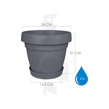 Tabaklı Delikli Plastik Çiçek Saksısı, 24 Cm 5.5 Lt, 1 Adet, Antrasit Diğer