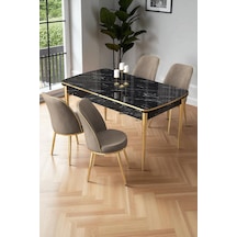 Canisa Nira Serisi 70x114 Mdf Siyah Mermer Desen Mutfak Masa Takımı 4 Cappucino Sandalye Gold Detay Siyah Mermer Desen Cappucino Sandalye Ayaklar Gold