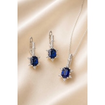 Gümüş Pazarım Pırlanta Montür Prenses Tektaş Gümüş Set Safir 44392157