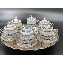 Ceyyiz Kristal Taşlı Nazar Silver Kahve Fincanı Lokumluk Seti