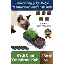 Premium Seri Hidroponik Topraksız Doğal 5 Adet Tohum Hediyeli Kedi Çimi Yetiştirme Kabı 25 X 10 Cm